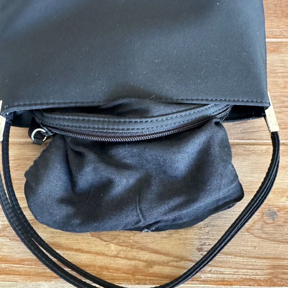 Vintage Nine West Black Fabric Double Top Handle Silver Logo Hardware Small Bag - Picture 13 of 17